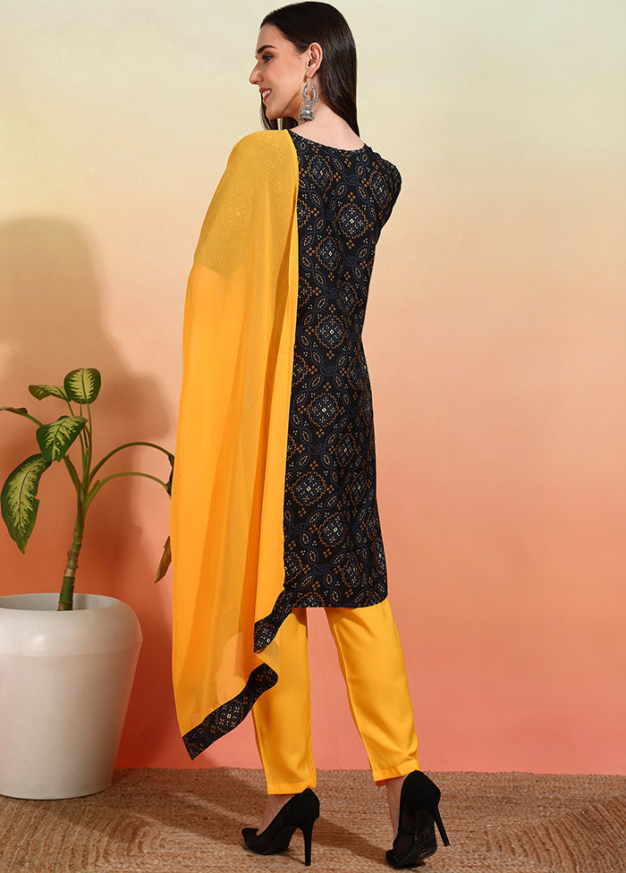 3 Pc Black Readymade Silk Dupatta Suit Set
