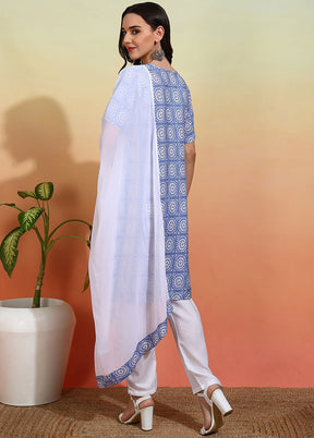 3 Pc Sky Blue Readymade Silk Dupatta Suit Set
