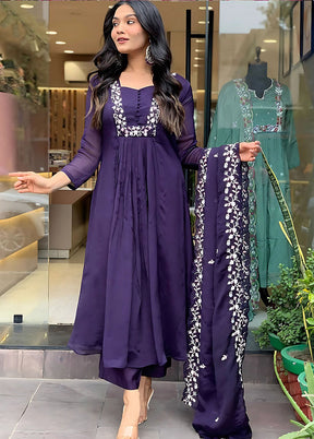 3 Pc Voilet Readymade Silk Dupatta Suit Set