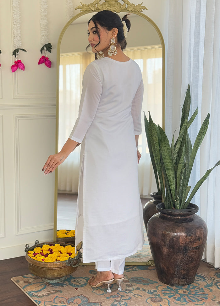 3 Pc White Readymade Viscose Dupatta Suit Set