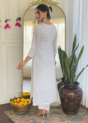 3 Pc White Readymade Viscose Dupatta Suit Set