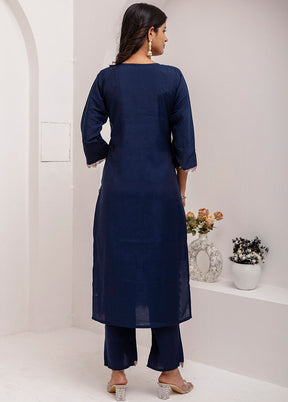 3 Pc Navy Blue Readymade Viscose Dupatta Suit Set