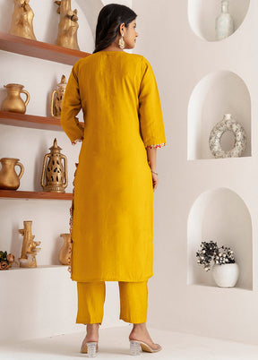 3 Pc Yellow Readymade Viscose Dupatta Suit Set