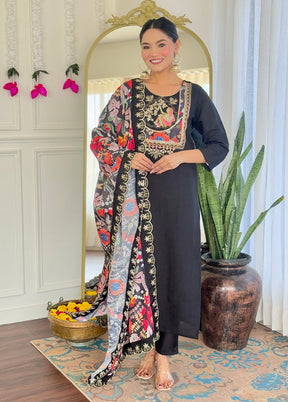 3 Pc Black Readymade Viscose Dupatta Suit Set