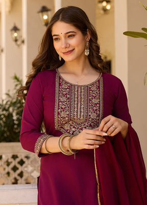 3 Pc Maroon Readymade Rayon Dupatta Suit Set