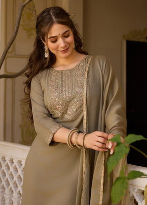 3 Pc Pista Green Readymade Rayon Dupatta Suit Set