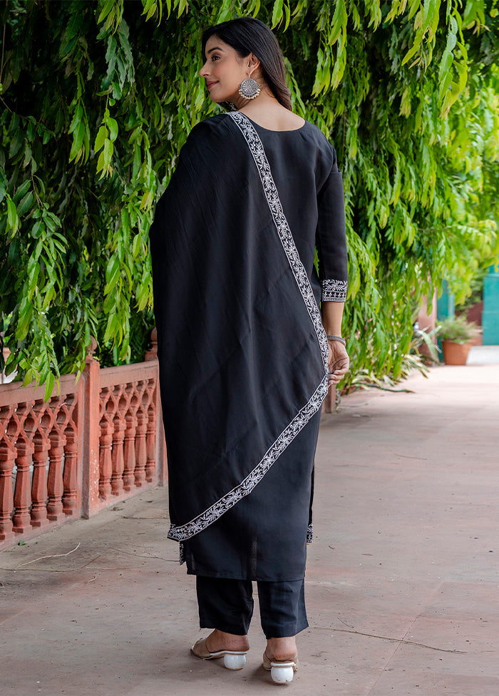 3 Pc Black Readymade Viscose Dupatta Suit Set