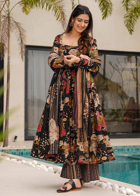 3 Pc Black Readymade Cotton Dupatta Suit Set