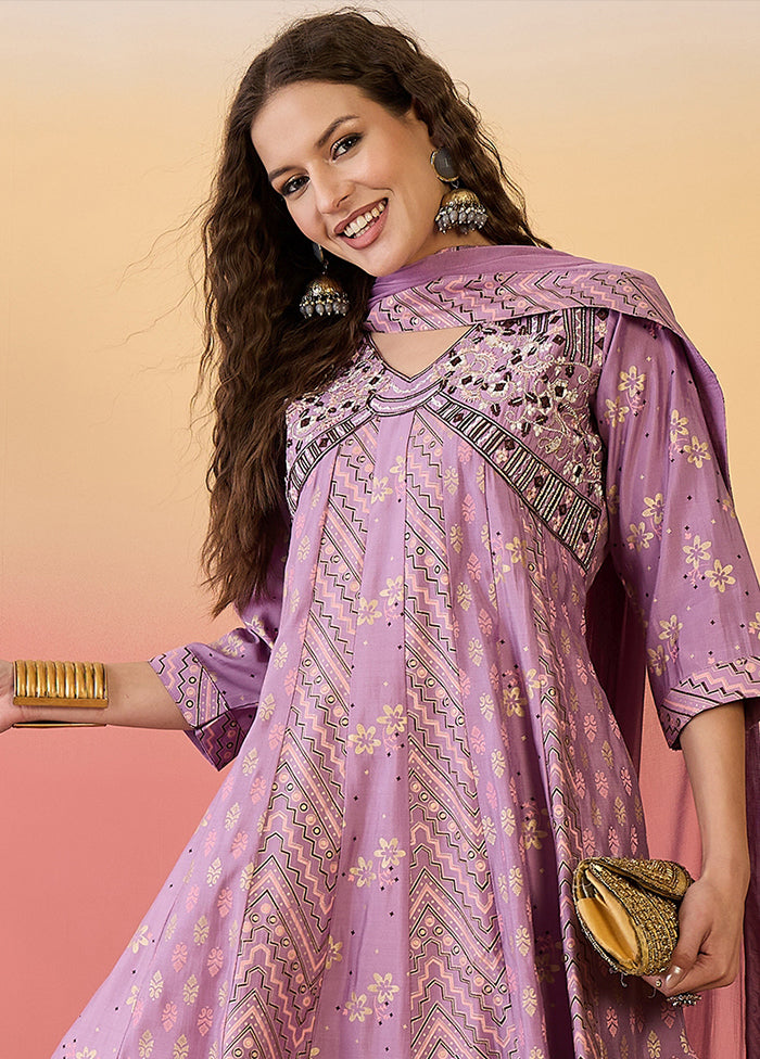 3 Pc Pink Readymade Silk Dupatta Suit Set