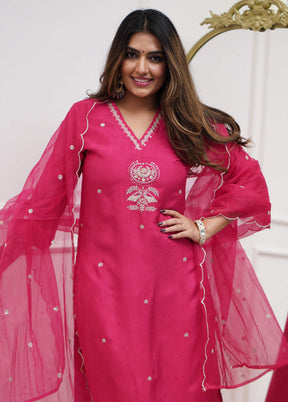 3 Pc Pink Readymade Viscose Dupatta Suit Set