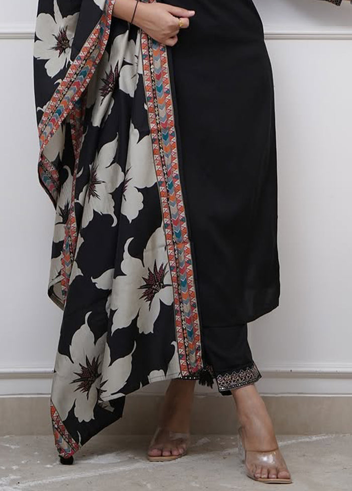 3 Pc Black Readymade Viscose Dupatta Suit Set