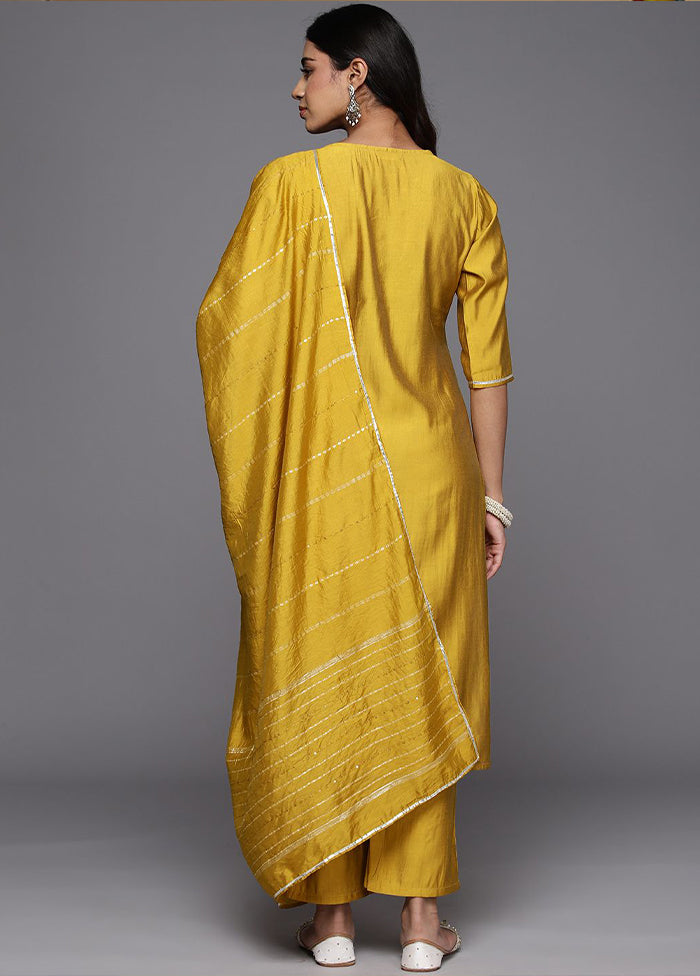 3 Pc Mustard Readymade Viscose Dupatta Suit Set