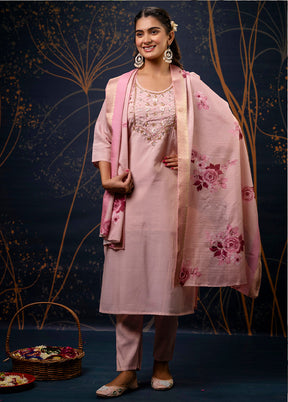 3 Pc Baby Pink Readymade Silk Dupatta Suit Set