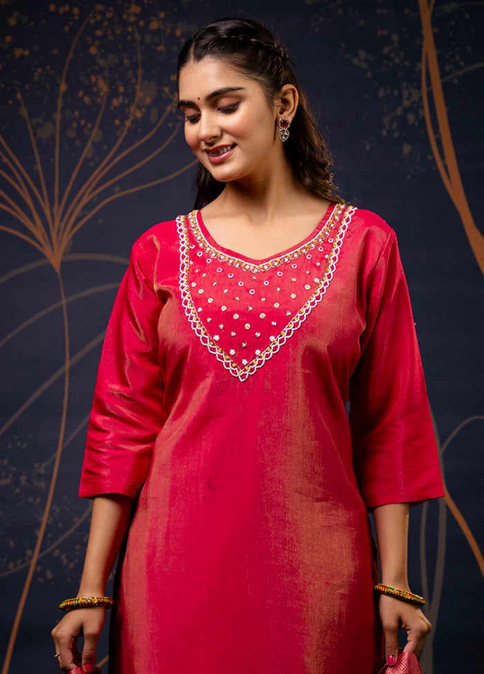 3 Pc Pink Readymade Silk Dupatta Suit Set