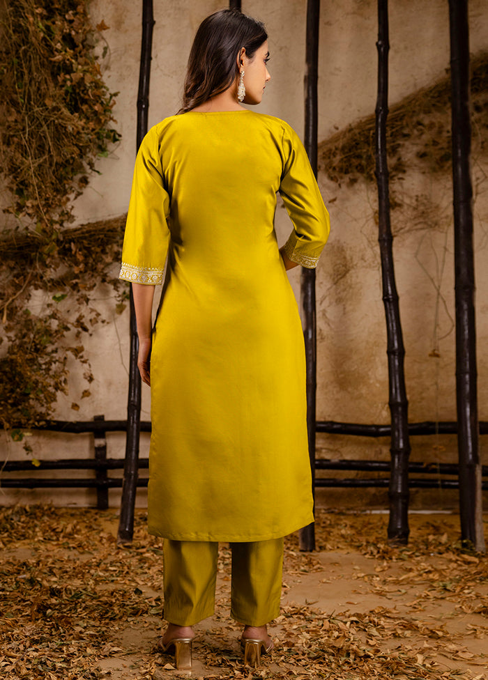 3 Pc Lemon Readymade Viscose Dupatta Suit Set