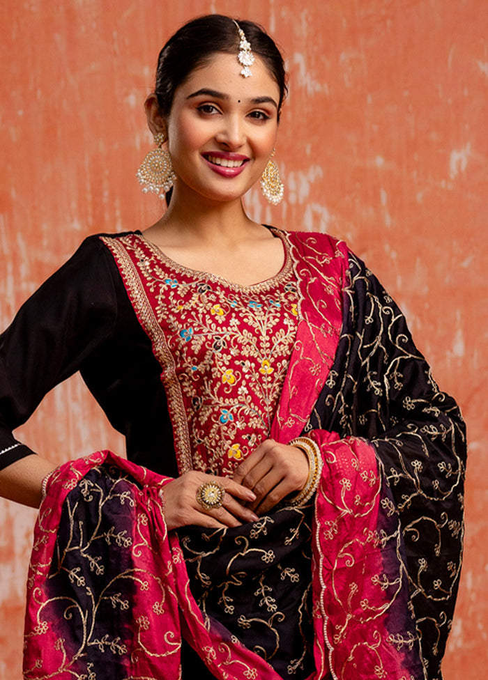 3 Pc Black Readymade Viscose Dupatta Suit Set