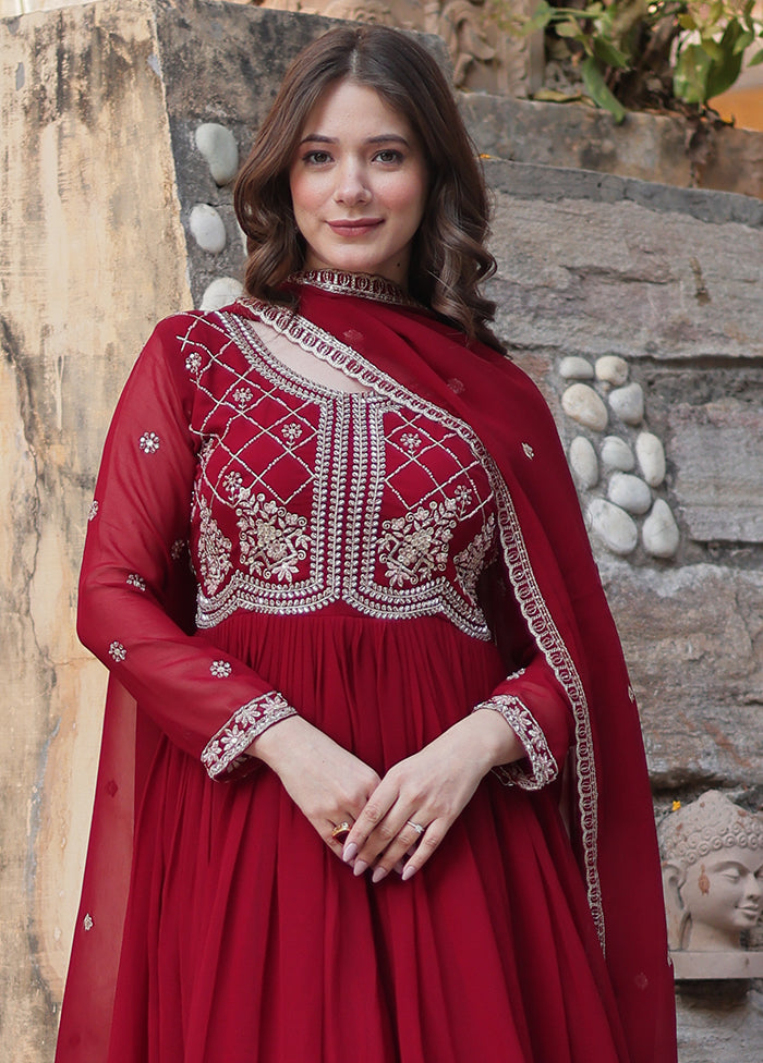 Maroon Readymade Georgette Indian Dress