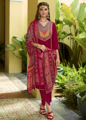 3 Pc Pink Readymade Silk Dupatta Suit Set
