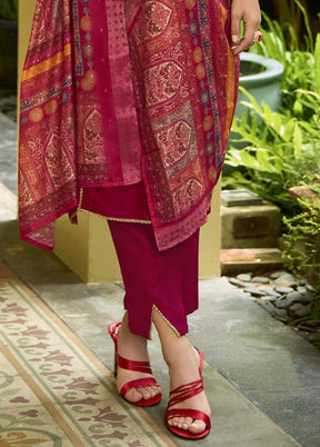3 Pc Pink Readymade Silk Dupatta Suit Set