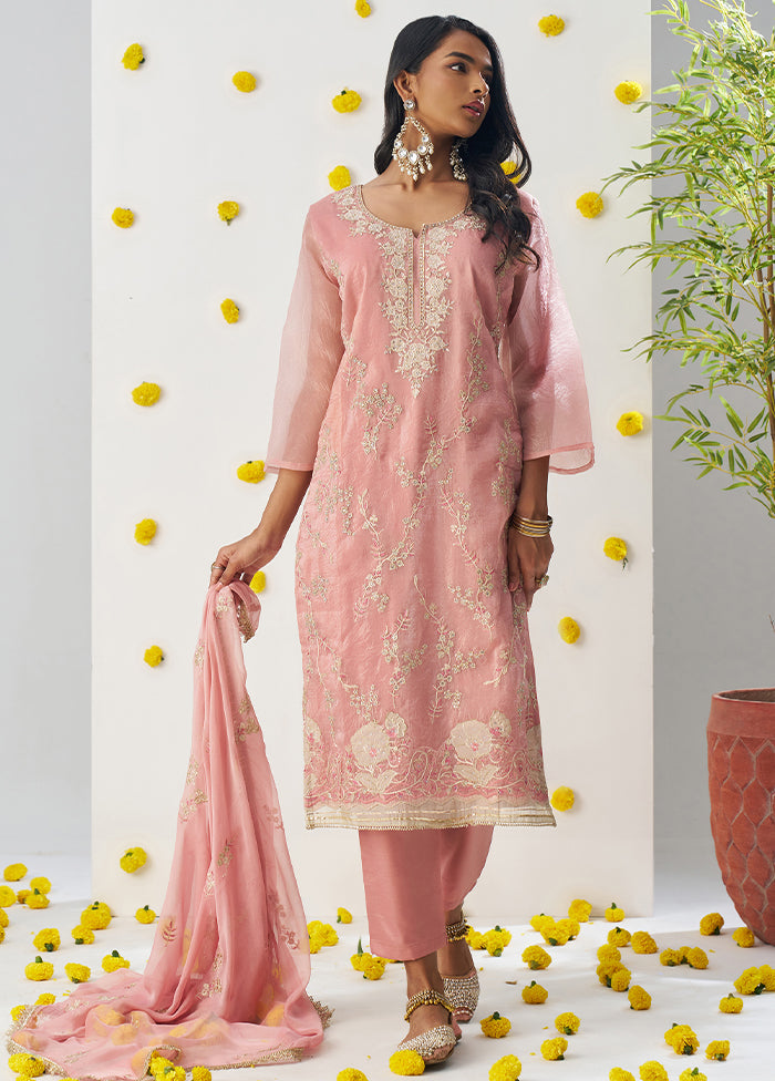 3 Pc Rust Readymade Silk Dupatta Suit Set