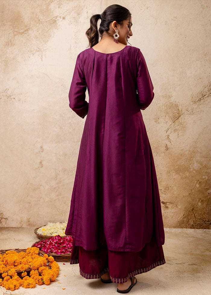 3 Pc Purple Readymade Silk Dupatta Suit Set