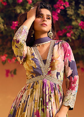 2 Pc Multicolor Silk Anarkali Suit Set