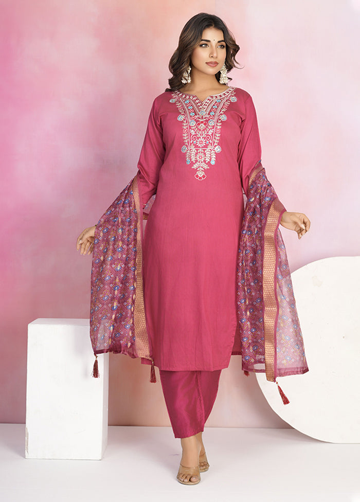 3 Pc Red Silk Suit Set