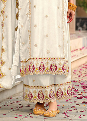 3 Pc White Silk Sharara Suit Set