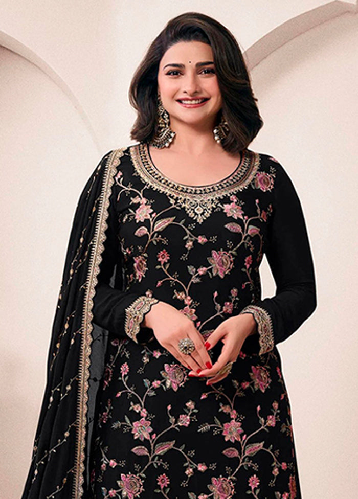 3 Pc Black Silk Sharara Suit Set