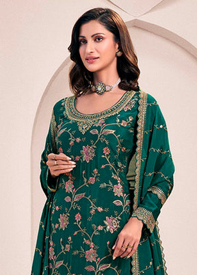 3 Pc Green Silk Sharara Suit Set