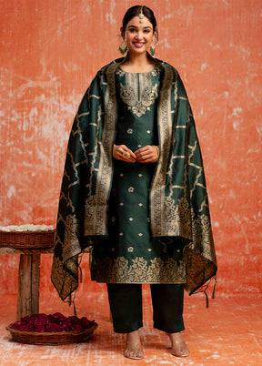 3 Pc Green Readymade Cotton Dupatta Suit Set