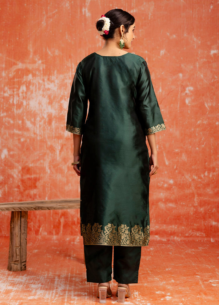 3 Pc Green Readymade Cotton Dupatta Suit Set