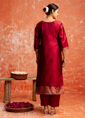 3 Pc Maroon Readymade Cotton Dupatta Suit Set