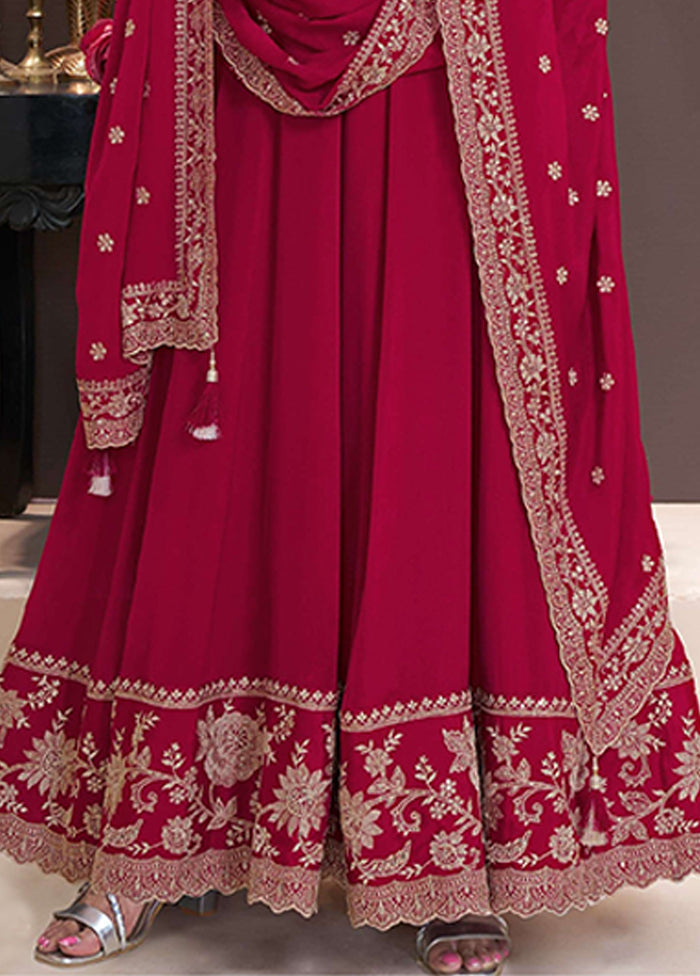 3 Pc Red Silk Anarkali Suit Set