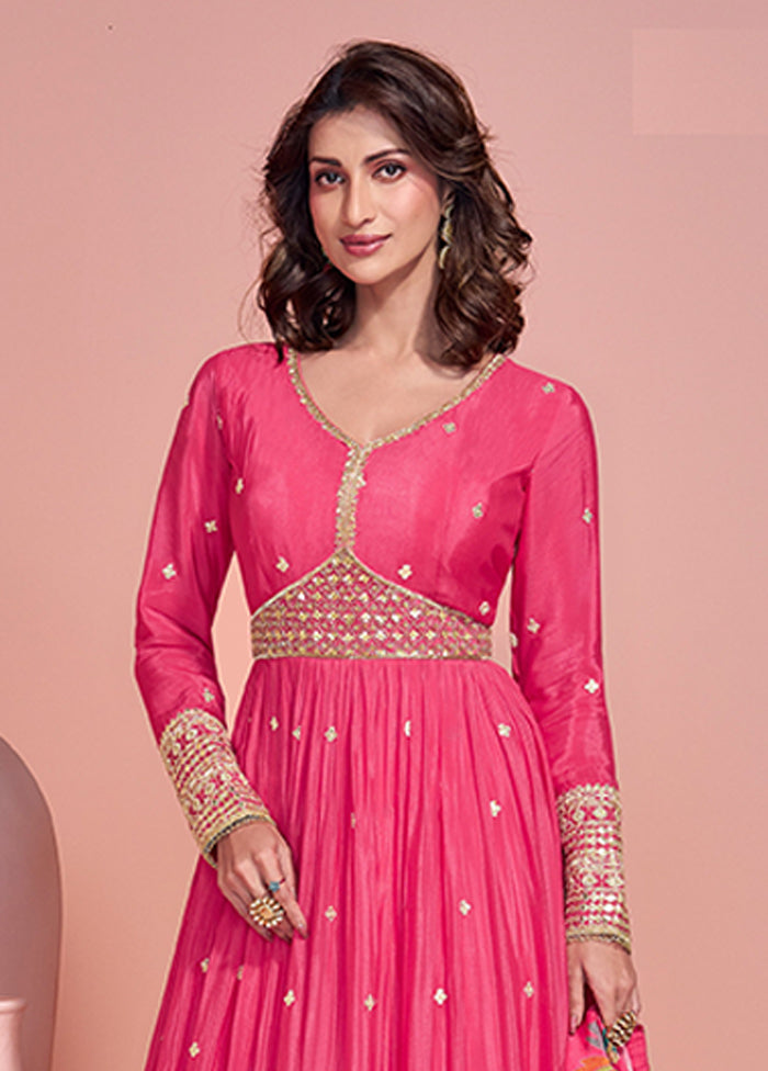 Pink Embroidery Work Silk Anarkali Suits