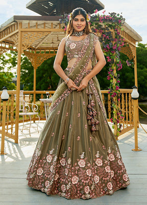 Green Blended Silk Lehenga Set