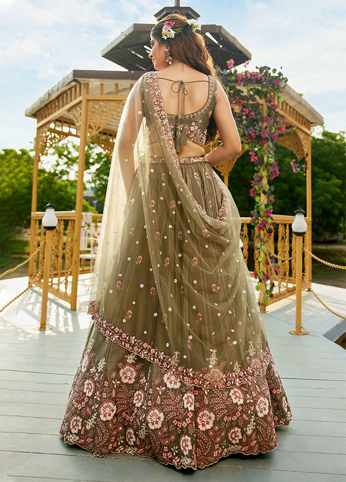 Green Blended Silk Lehenga Set
