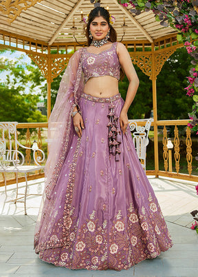 Purple Blended Silk Lehenga Set