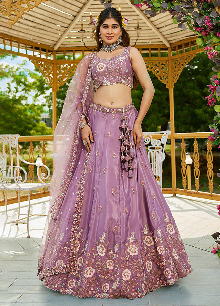 Purple Blended Silk Lehenga Set
