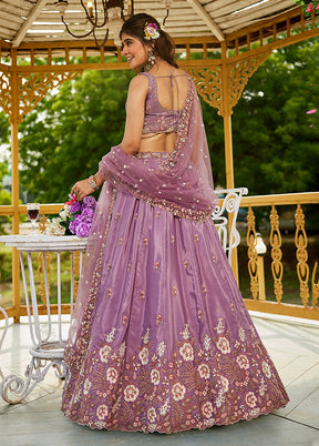 Purple Blended Silk Lehenga Set