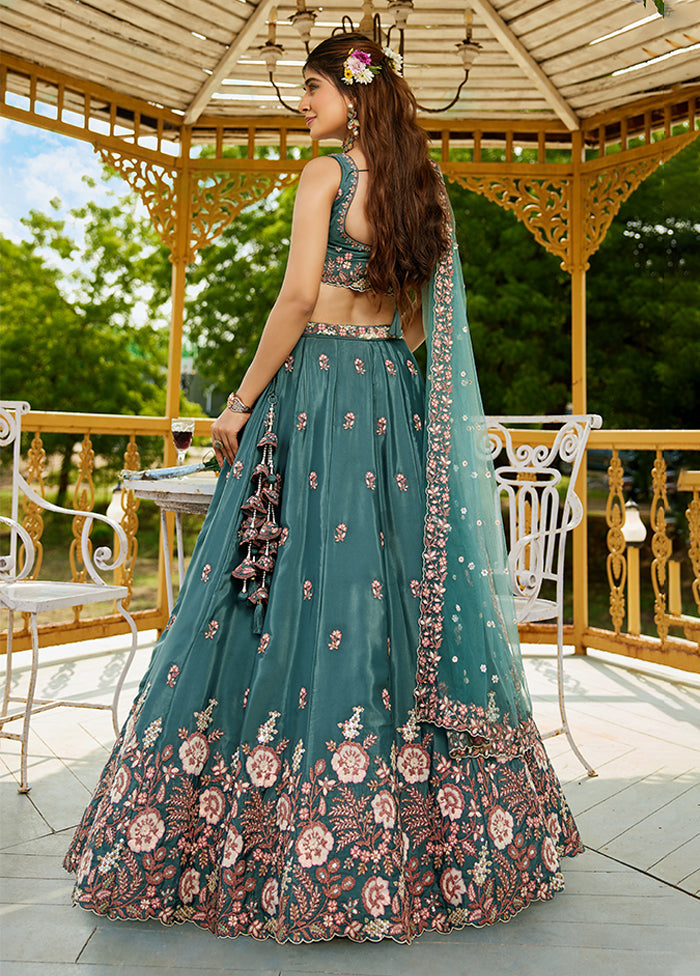 Green Blended Silk Lehenga Set