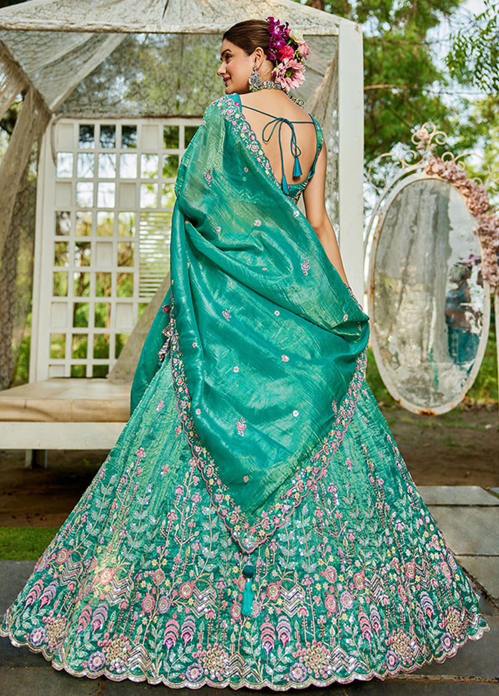 Green Blended Silk Lehenga Set