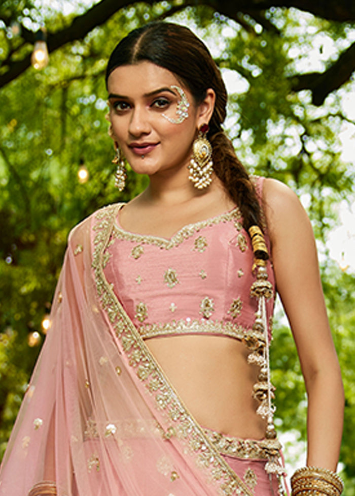 Pink Blended Silk Lehenga Set