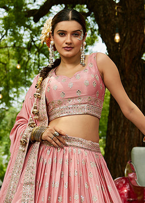 Pink Blended Silk Lehenga Set