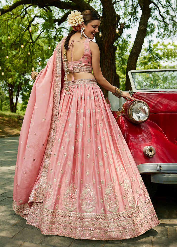 Pink Blended Silk Lehenga Set