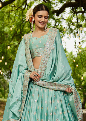 Green Blended Silk Lehenga Set
