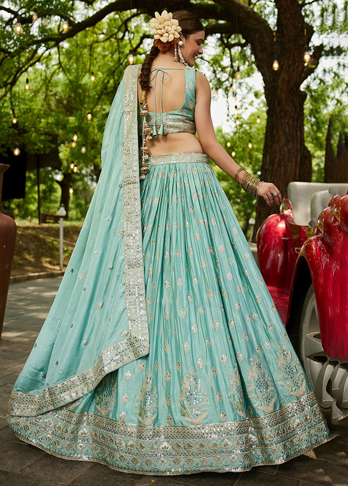 Green Blended Silk Lehenga Set