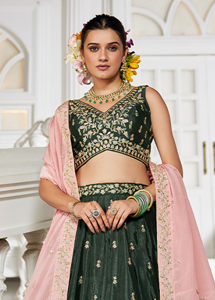 Green Blended Silk Lehenga Set