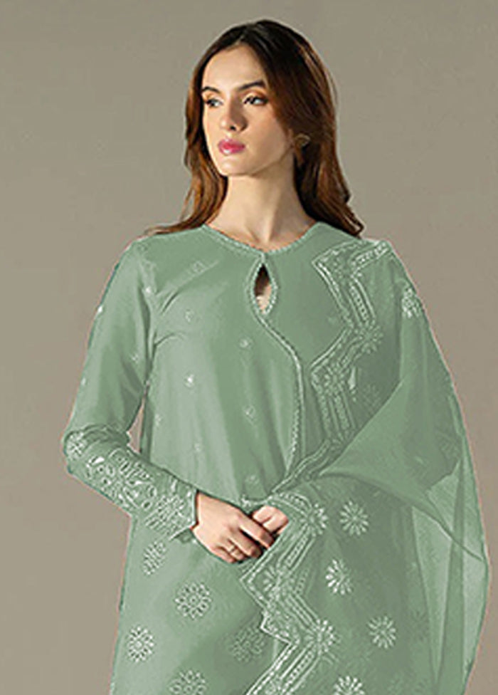 3 Pc Green Cotton Suit Set