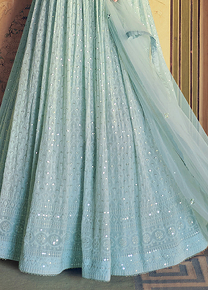 Blue Embroidery Work Georgette Anarkali Suits
